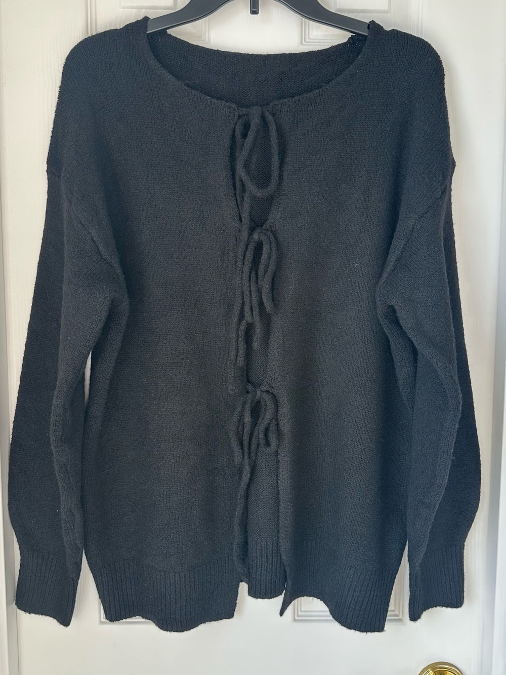Women's Black Tie-Front Knit Sweater Cardigan